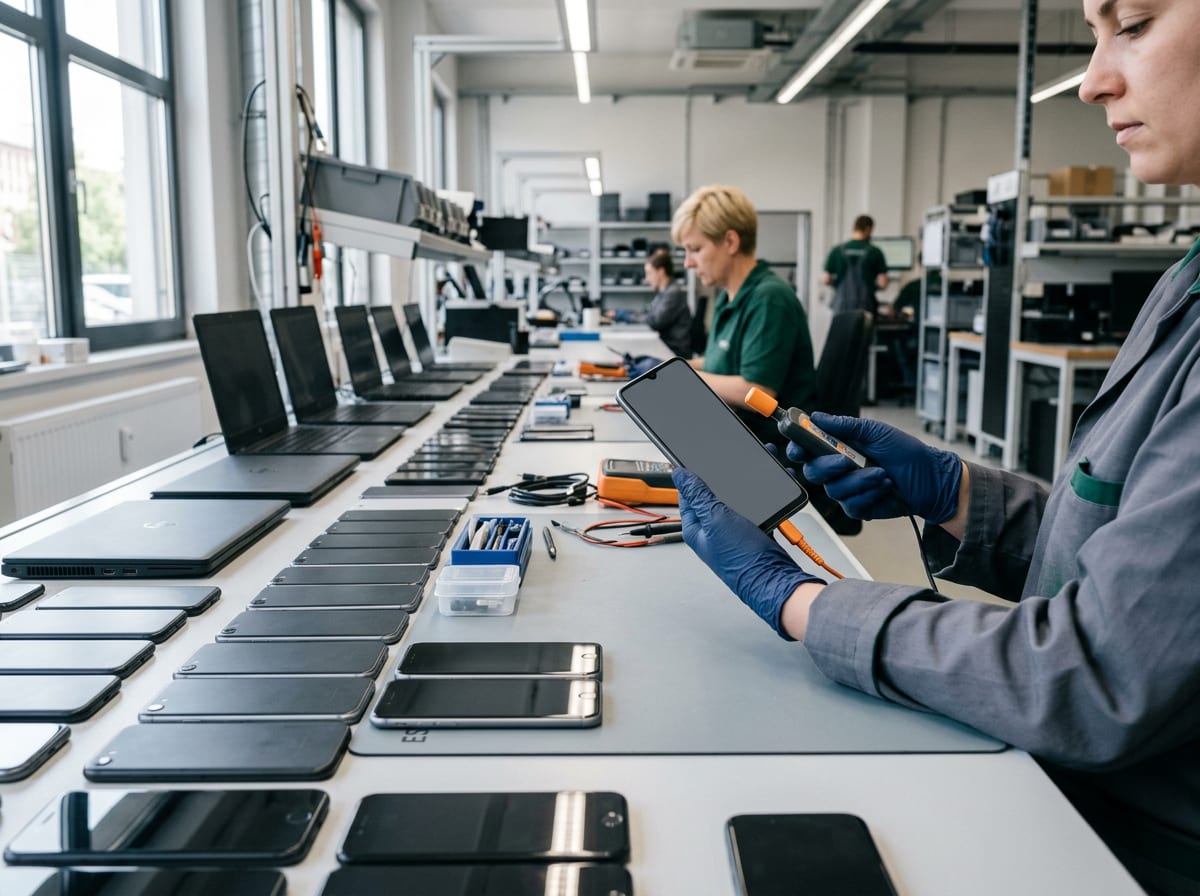 Aufbereitete Smartphones und Notebooks in der Prüfung bei der SMD GmbH