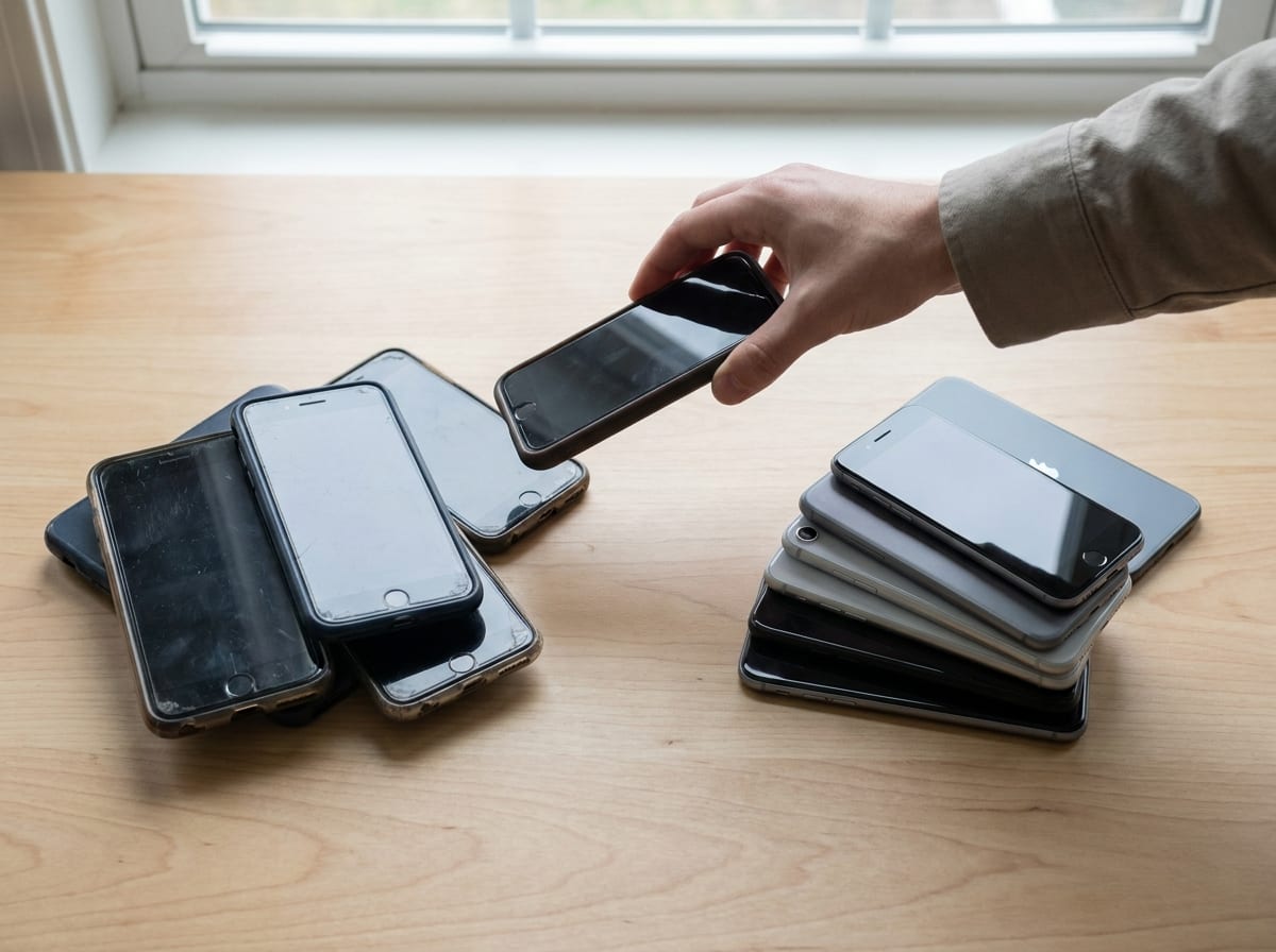 Alte und neue Firmen-Smartphones beim Gerätetausch nebeneinander